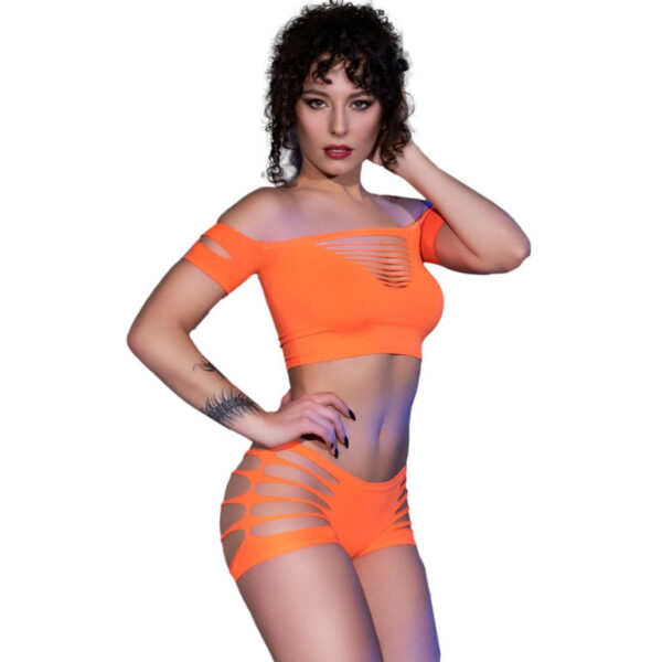 Neon Oranje Strapless Topje met Broekje